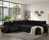 REUNION Black 121" x 112" Reclining Sectional with Pull-Out Sleeper & Storage