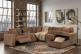 REUNION Brown 121" x 112" Reclining Sectional with Pull-Out Sleeper & Storage