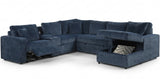 REUNION Navy Blue 121" x 112" Reclining Sectional with Pull-Out Sleeper & Storage