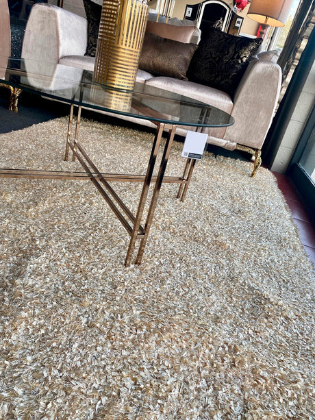 RITZY Gold 6' x 8' Shaggy Area Rug with Metallic Shimmer