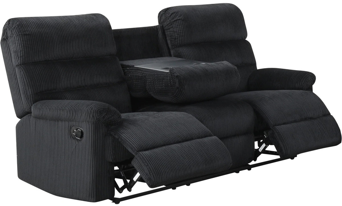 ROANOKE Black Corduroy 3 Piece Reclining Livingroom Set
