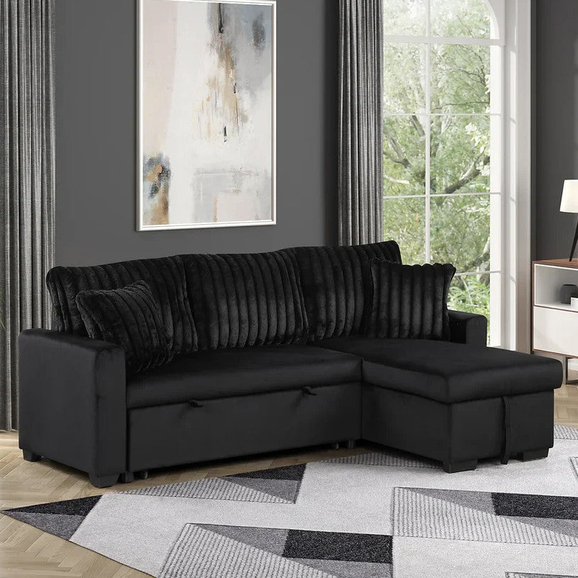 RODRIGO Black 82" Wide Reversible Sectional with Pull-Out Sleeper & Storage