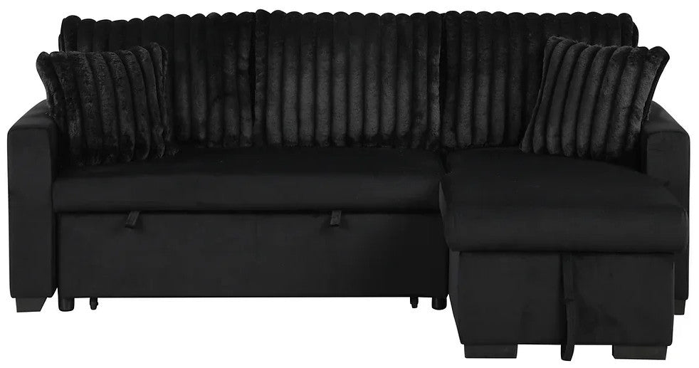 RODRIGO Black 82" Wide Reversible Sectional with Pull-Out Sleeper & Storage