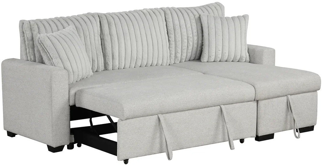 RODRIGO Gray 82" Wide Reversible Sectional with Pull-Out Sleeper & Storage