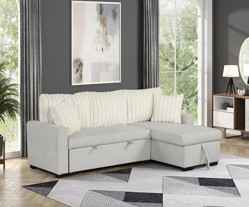 RODRIGO Beige 82" Wide Reversible Sectional with Pull-Out Sleeper & Storage