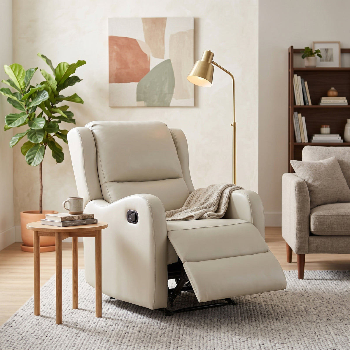 ROSITTA Ivory Faux-Leather 30" Wide x 41" Depth Recliner