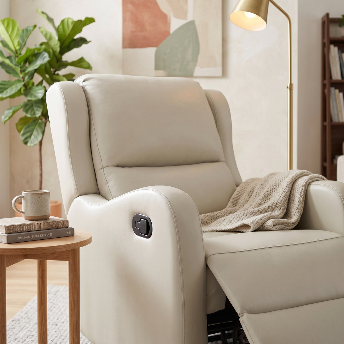 ROSITTA Ivory Faux-Leather 30" Wide x 41" Depth Recliner