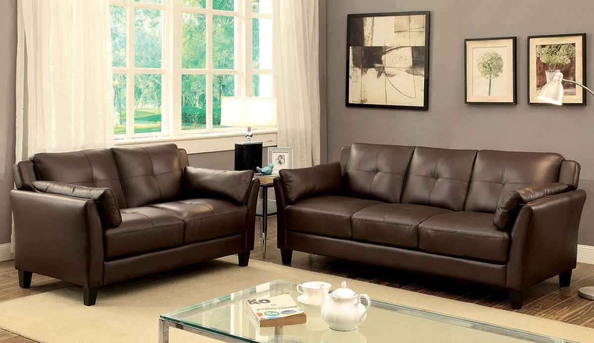 ROUGE Brown Faux Leather Sofa & Loveseat (RTA)