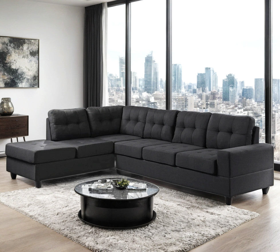 ROXENNE Black Linen 112" x 80" Reversible Sectional (RTA)