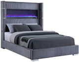 RACHEL Gray Corduroy Bed With Fireplace and USB