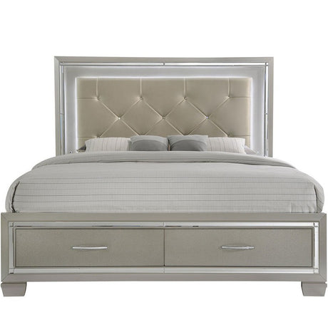 GIORGIA Champagne Lighted Platform Bed with Storage