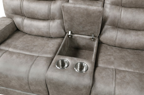 SABINAS Gray-Brown Reclining Sofa & Loveseat