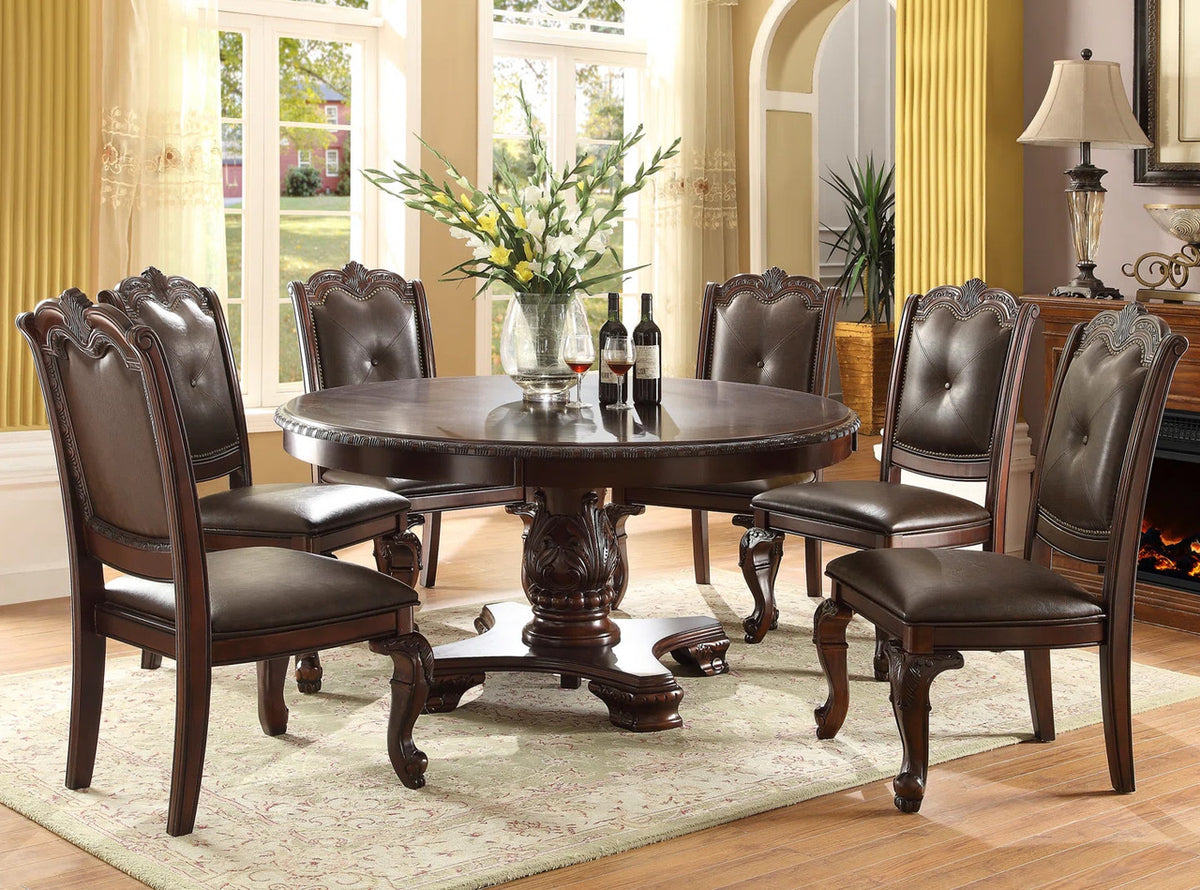 SALMA Dark Cherry 7 Piece Round Dining Set