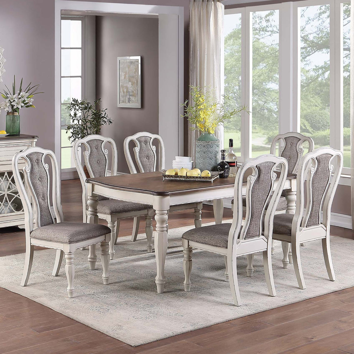 SALSBURY Distressed White 7 Piece Dining Set