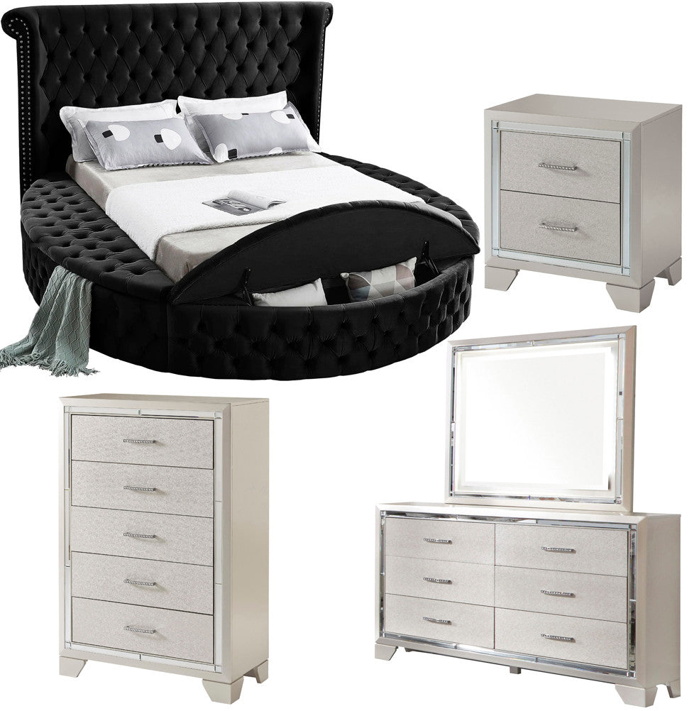 SAMMIE Black Velvet Storage Bedroom Set