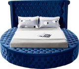 SAMMIE Blue Velvet Round Platform Bed with Storage Benches (RTA)