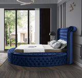 SAMMIE Blue Velvet Round Platform Bed with Storage Benches (RTA)