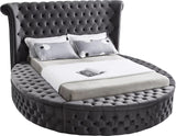 SAMMIE Gray Velvet Round Platform Bed with Storage Benches