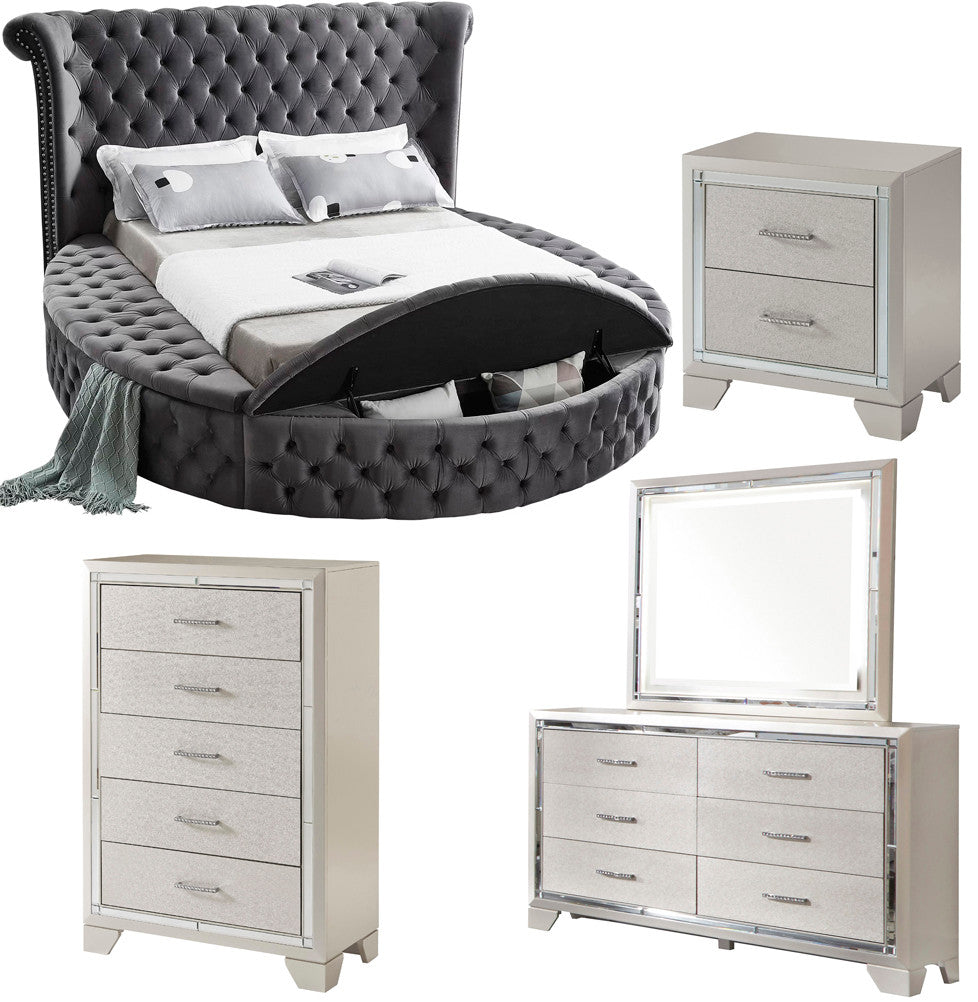 SAMMIE Gray Velvet Storage Bedroom Set