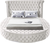 SAMMIE Cream Velvet Round Platform Bed with Storage Benches with USB