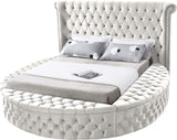 SAMMIE Cream Velvet Round Platform Bed with Storage Benches with USB