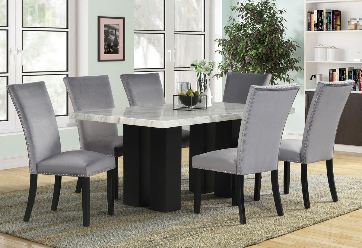 SARAJEVO Gray 7 Piece Faux Marble Rectangular Dining Height Set