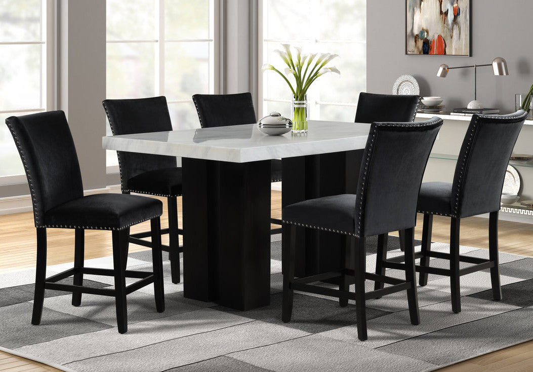 SARAJEVO Black 7 Piece Faux Marble Rectangular Counter Height Set