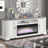 SELLES White 82" Wide x 32" Height TV Stand with Fireplace