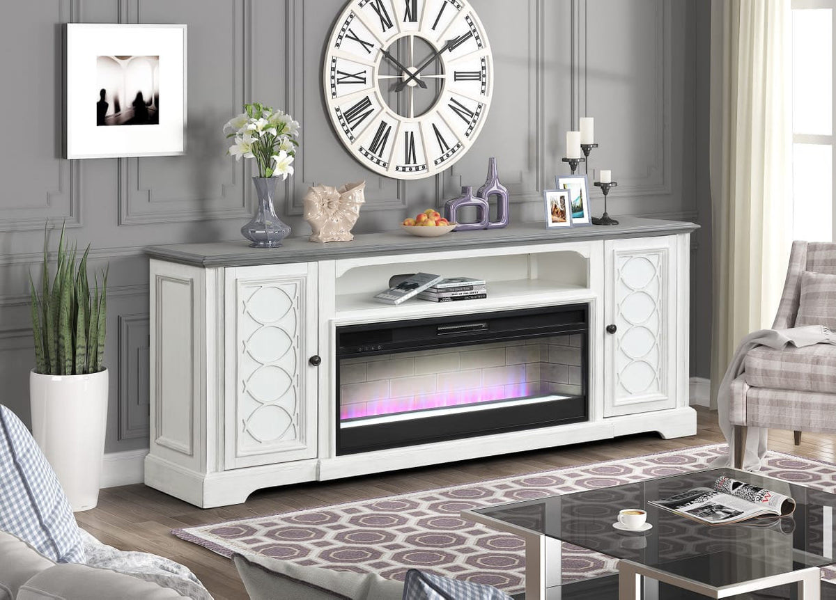 SELLES White 82" Wide x 32" Height TV Stand with Fireplace