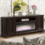 SELLES Brown 82" Wide x 32" Height TV Stand with Fireplace