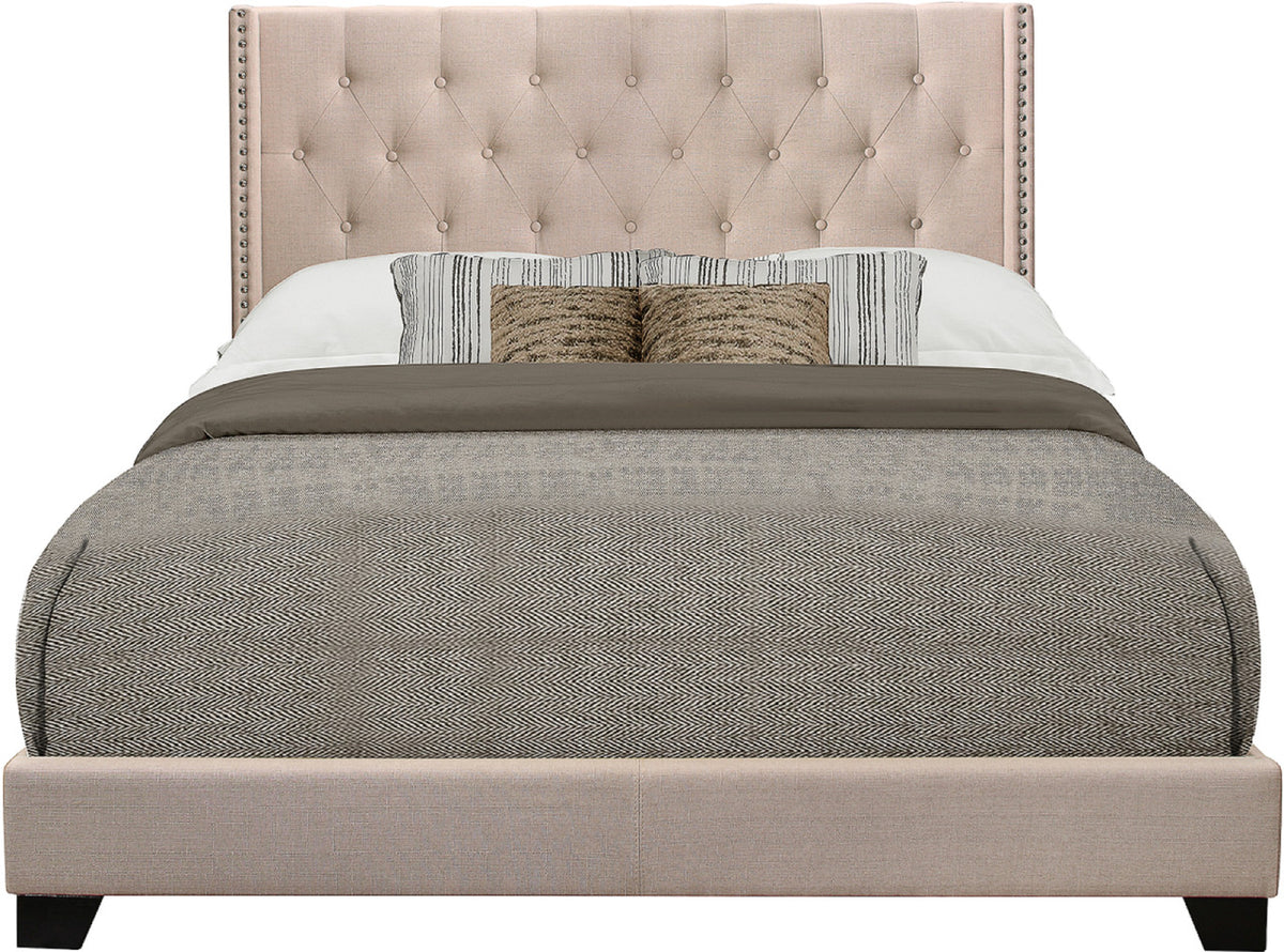 NONNA Beige Linen 45" Tall Tufted Platform Bed