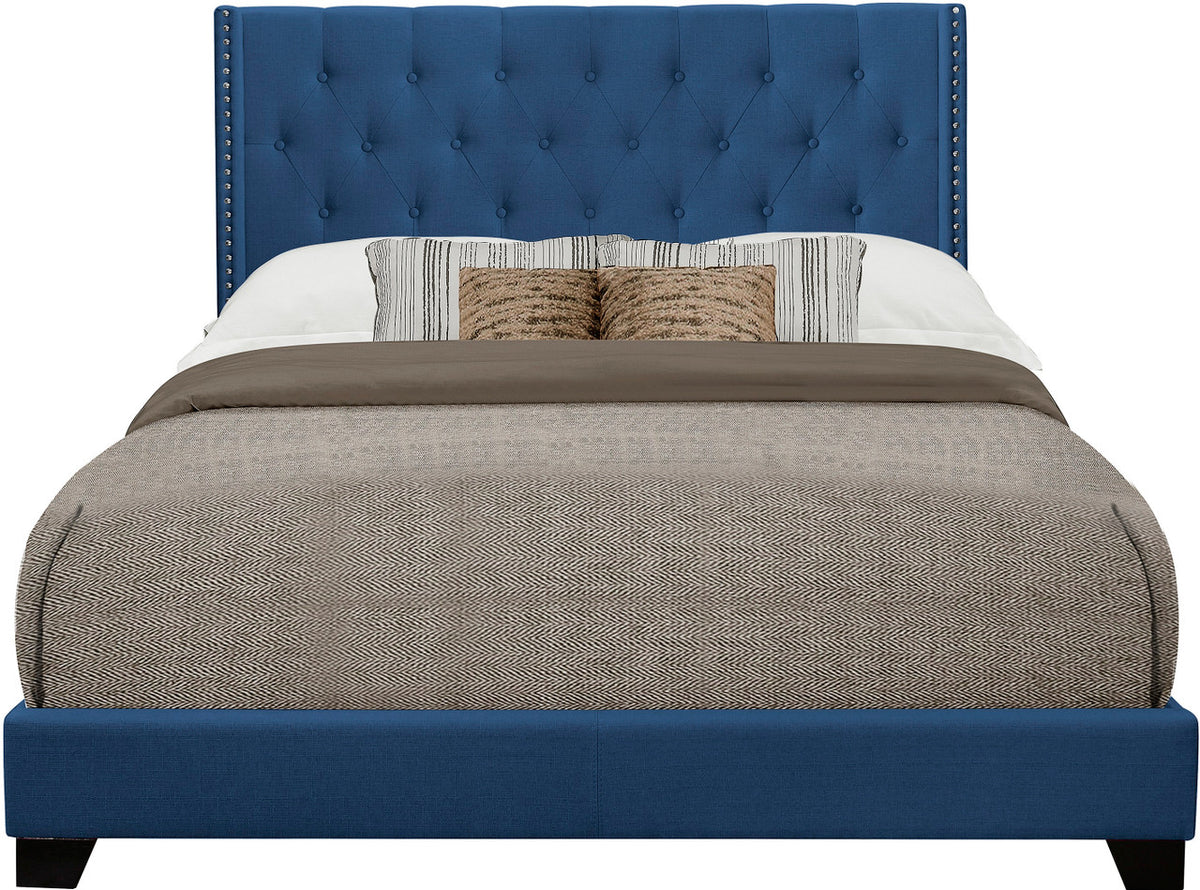 POLINA Blue Linen 50" Tall Tufted Bed