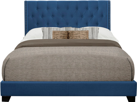 POLINA Blue Linen 50" Tall Tufted Bed