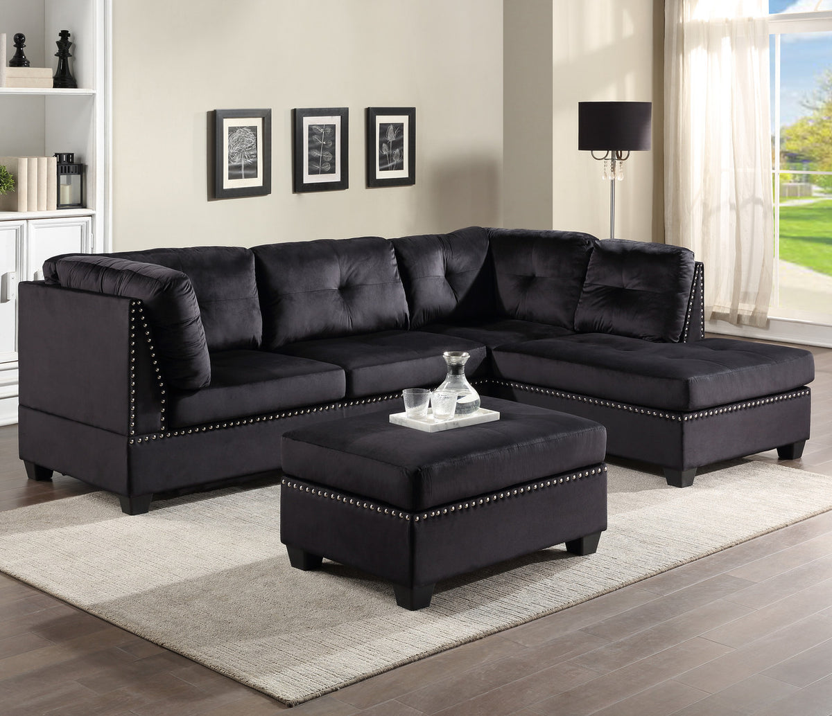 SHANGRI Black 104" Wide Reversible Sectional with Ottoman