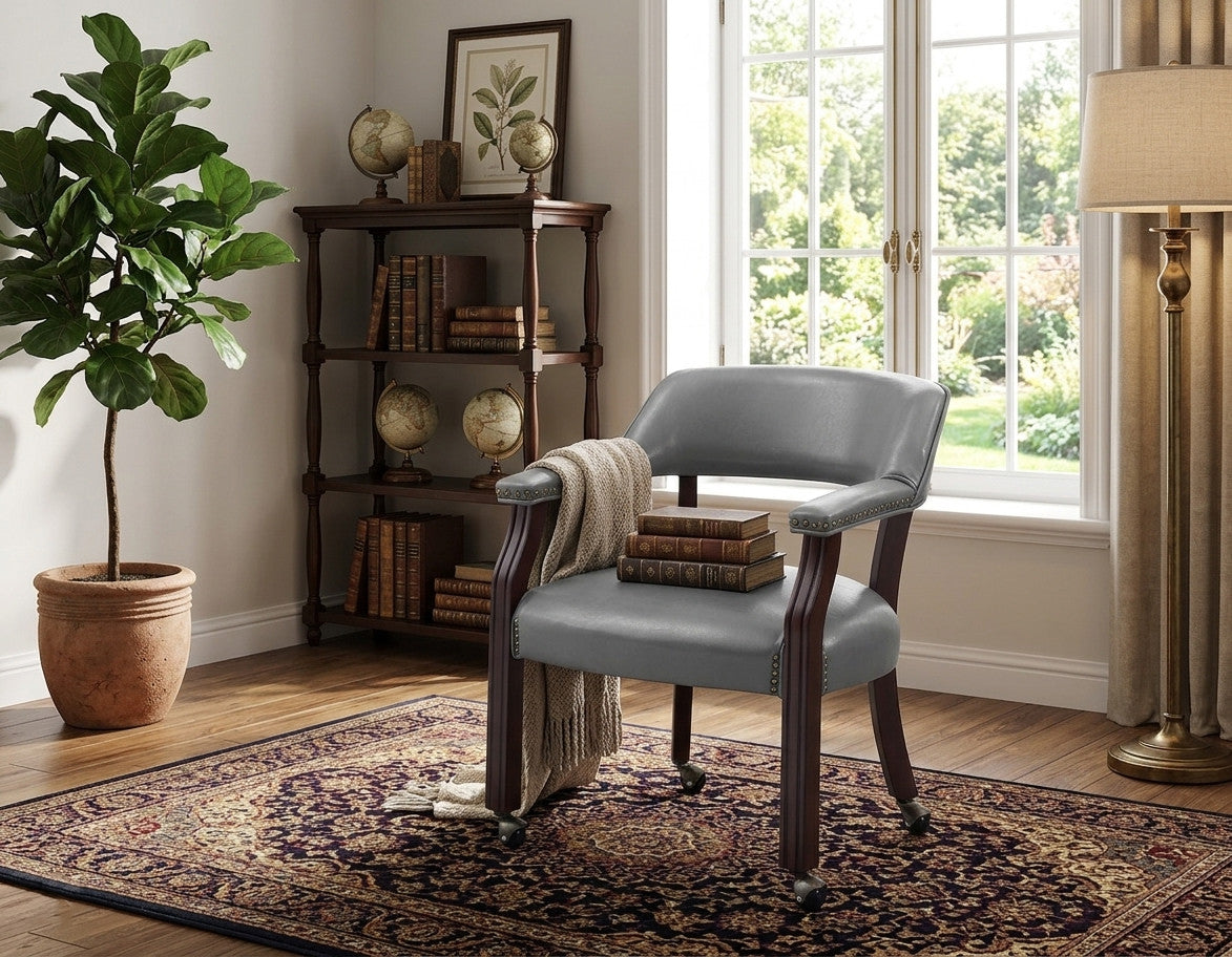SHOWDOWN Gray 25" Wide x 25" Depth Arm Chair with Casters