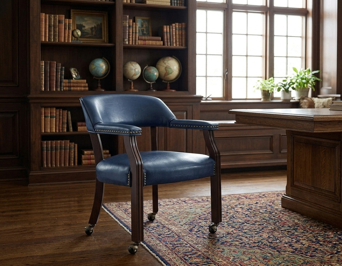 SHOWDOWN Navy Blue 25" Wide x 25" Depth Arm Chair with Casters