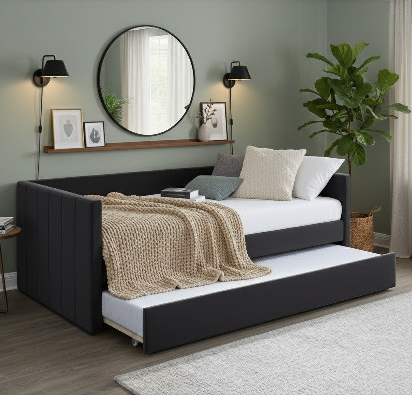SILVANA Black Velvet Daybed with Trundle