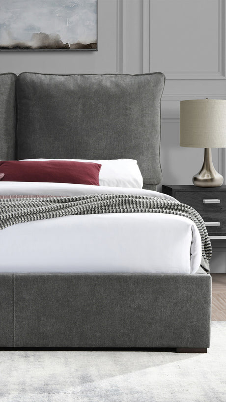SISTINE Charcoal Plush Pillow Back Platform Bed