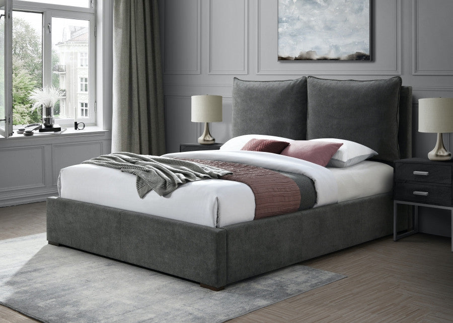 SISTINE Charcoal Plush Pillow Back Platform Bed