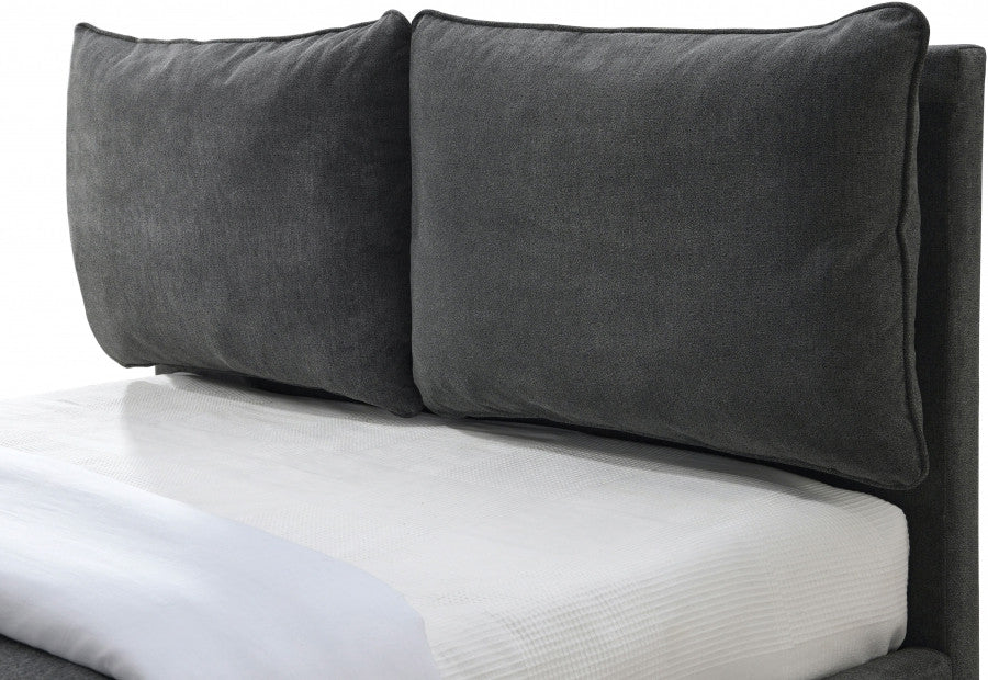 SISTINE Charcoal Plush Pillow Back Platform Bed