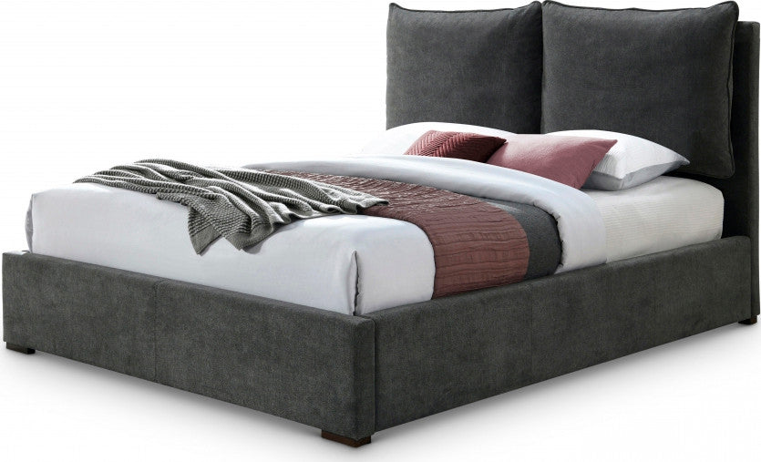 SISTINE Charcoal Plush Pillow Back Platform Bed