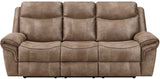 SNIDER Brown 88" Wide Reclining Sofa with Drop-Down Table