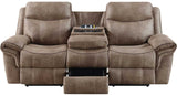 SNIDER Brown 88" Wide Reclining Sofa with Drop-Down Table