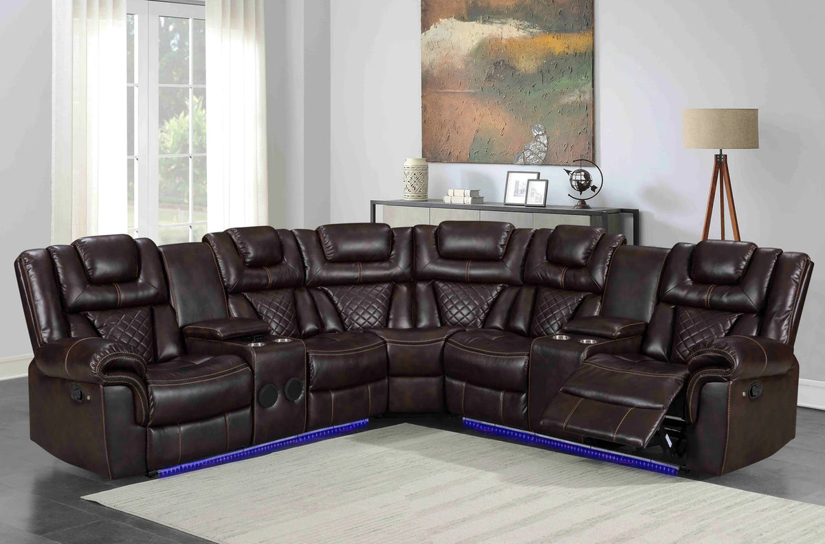 SOLEI Brown 100" Wide Reclining Sectional with Speakers