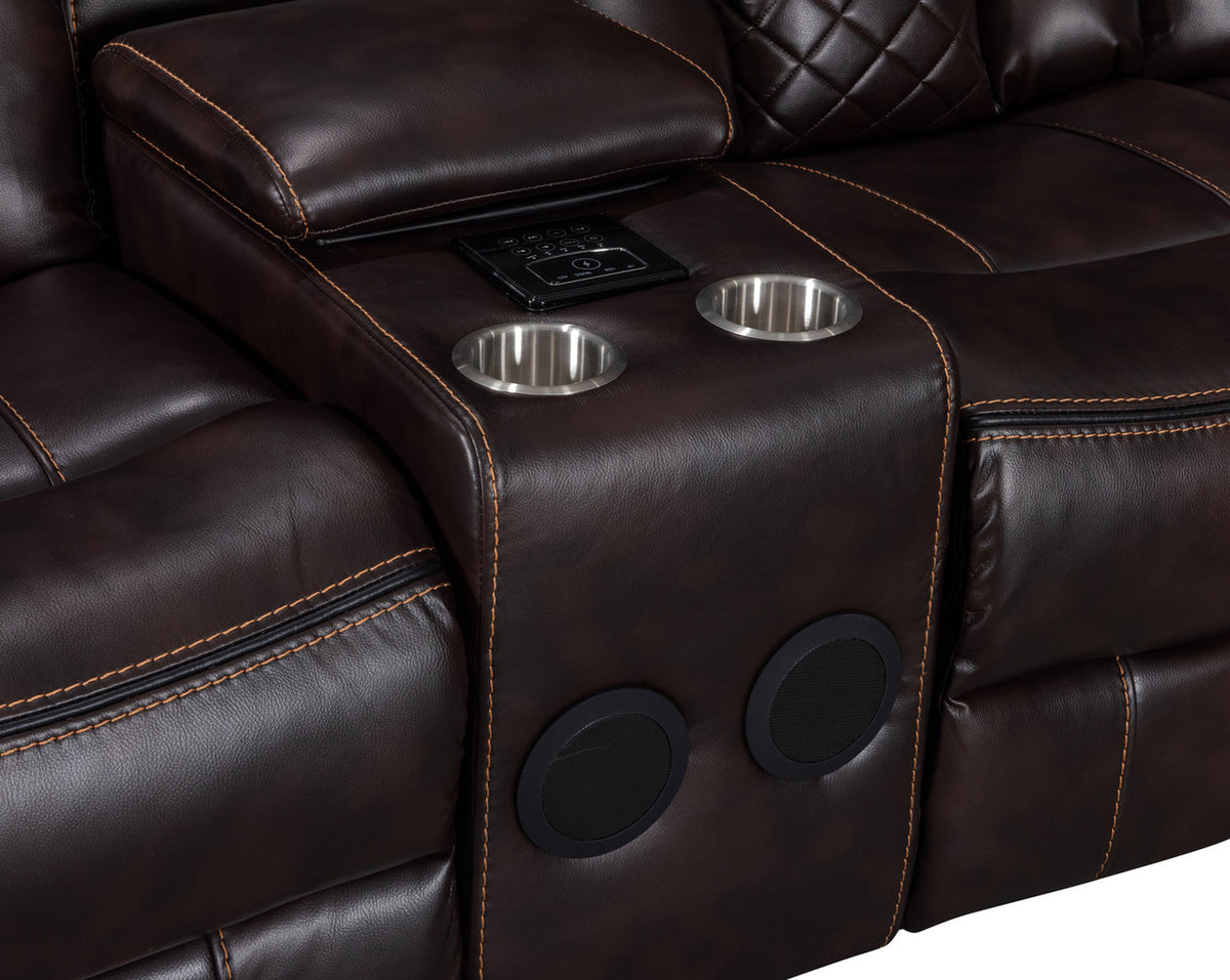 SOLEI Brown 100" Wide Reclining Sectional with Speakers