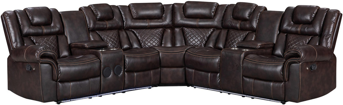 SOLEI Brown 100" Wide Reclining Sectional with Speakers