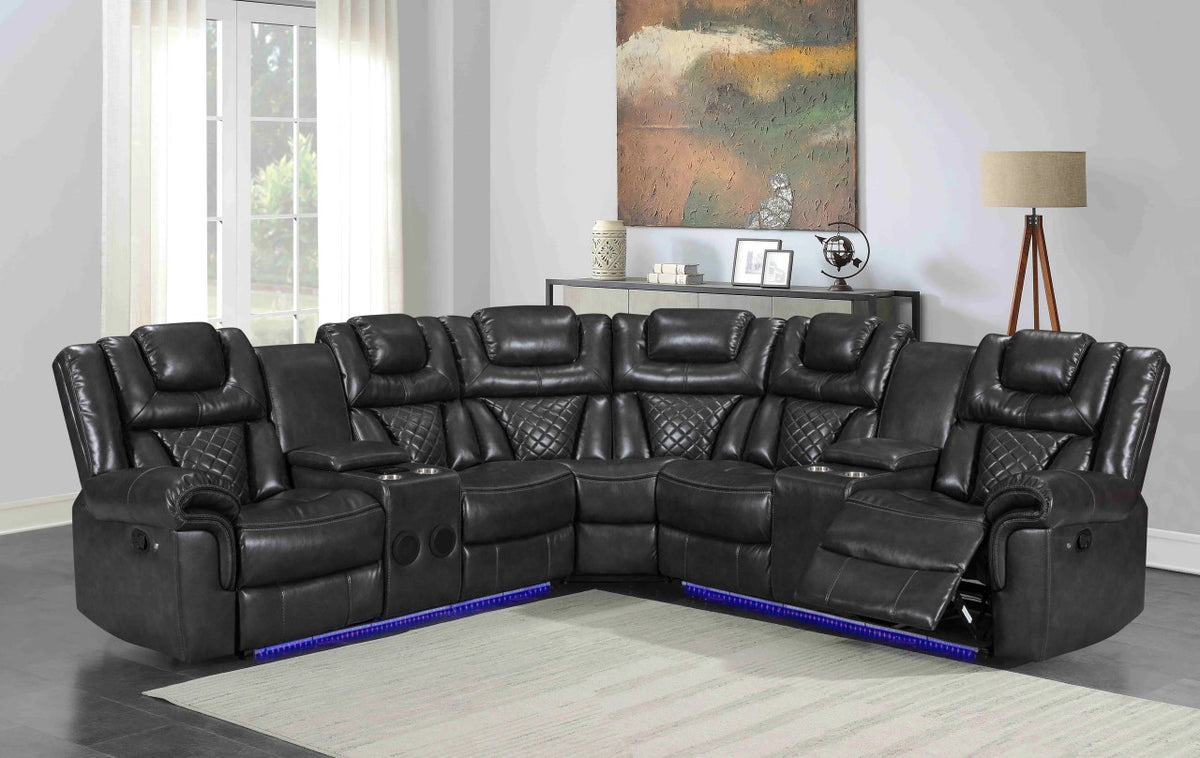 SOLEI Gray 100" Wide Reclining Sectional with Speakers