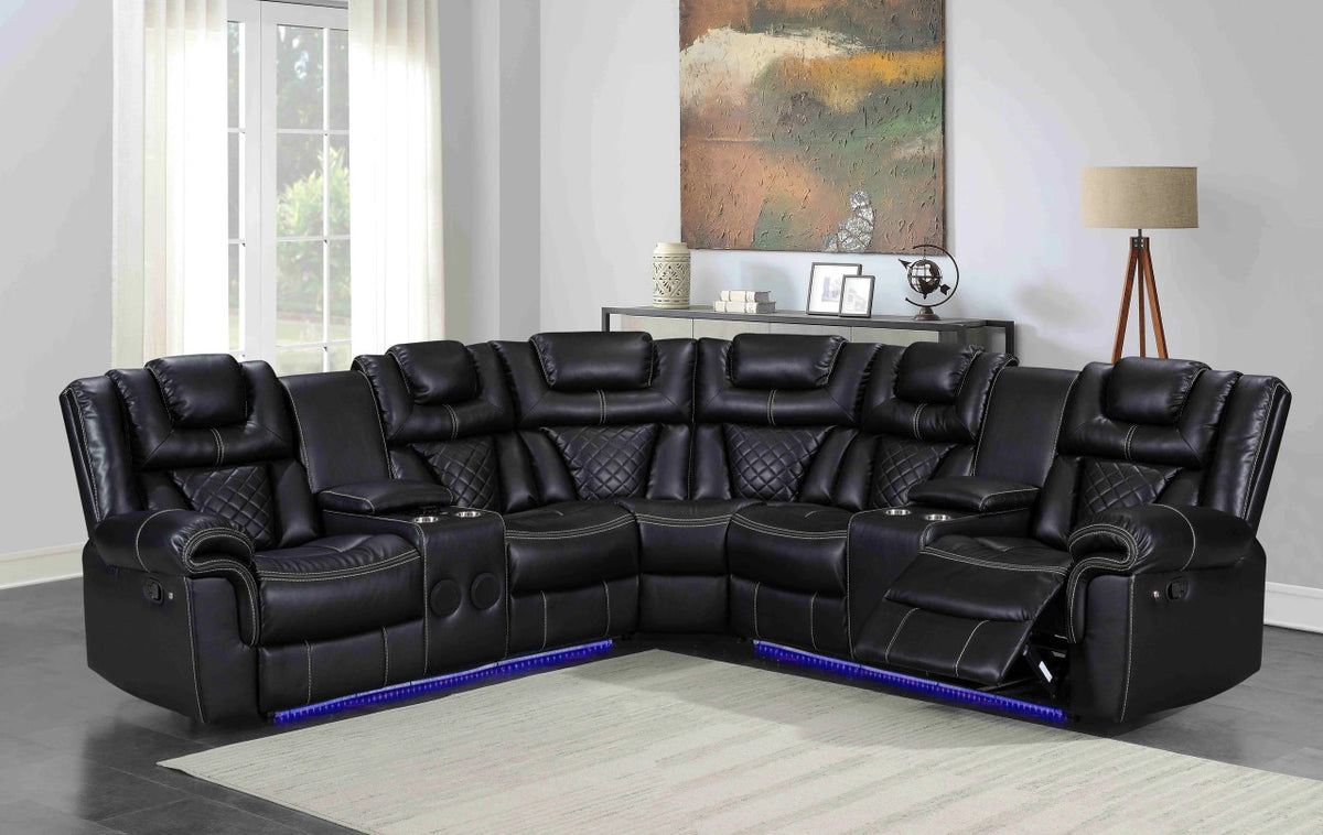 SOLEI Black 100" Wide Reclining Sectional with Speakers