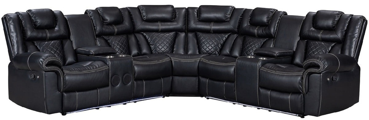 SOLEI Black 100" Wide Reclining Sectional with Speakers
