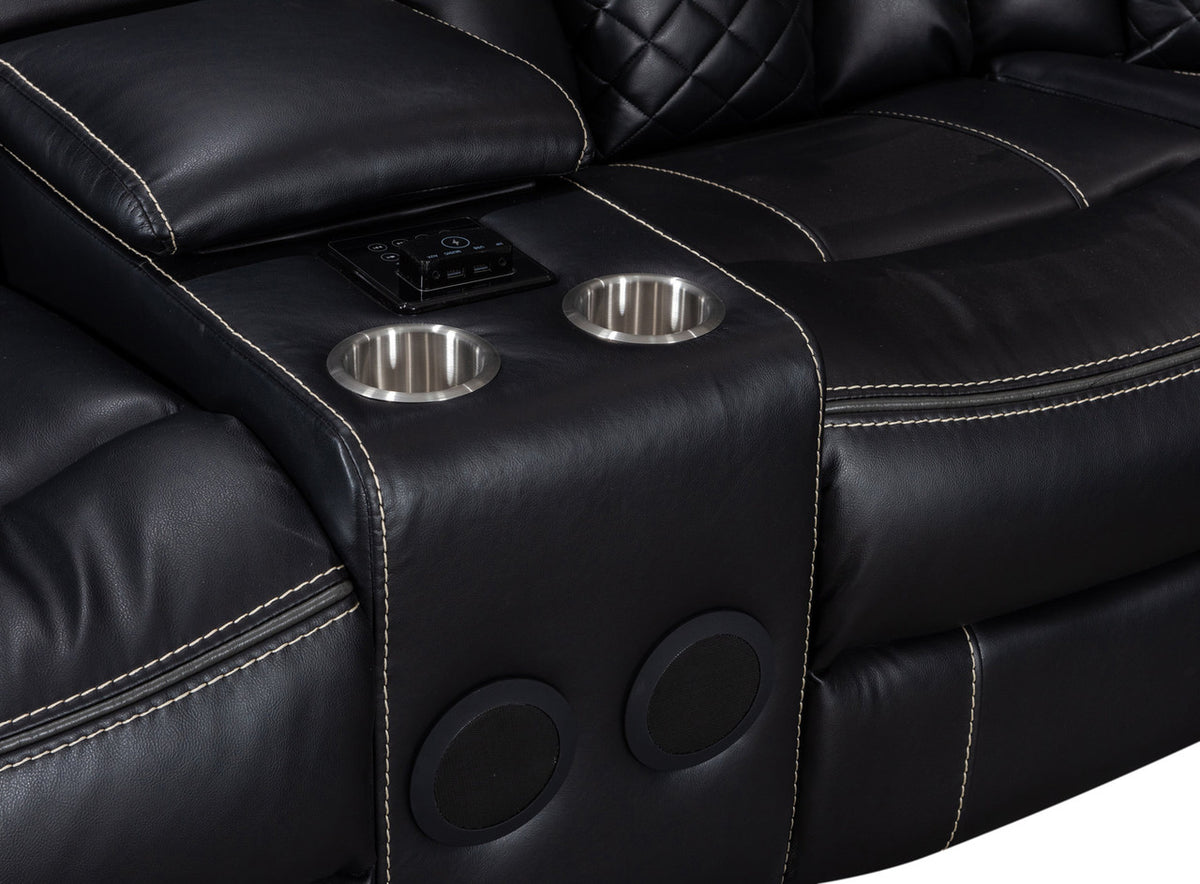 SOLEI Black 100" Wide Reclining Sectional with Speakers